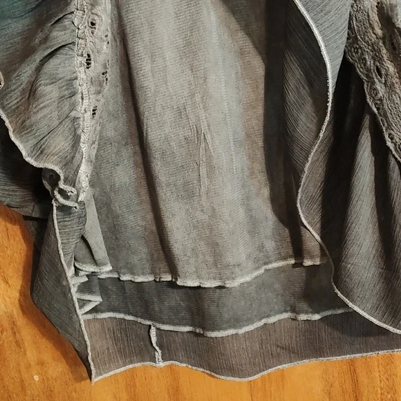 Pretty Angel Graphite Linen Blend Layered Top Eyelet Shabby Chic Lagenlook Sz XL - Picture 6 of 10